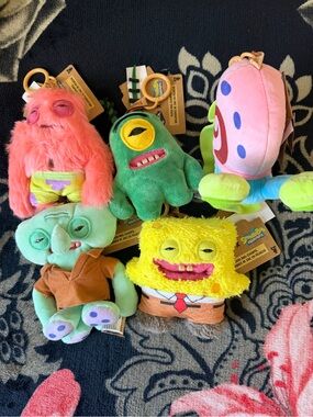 SpongeBob SquarePants Plush Bag Charms Lot of 5 Patrick Squidward Gary Plankton